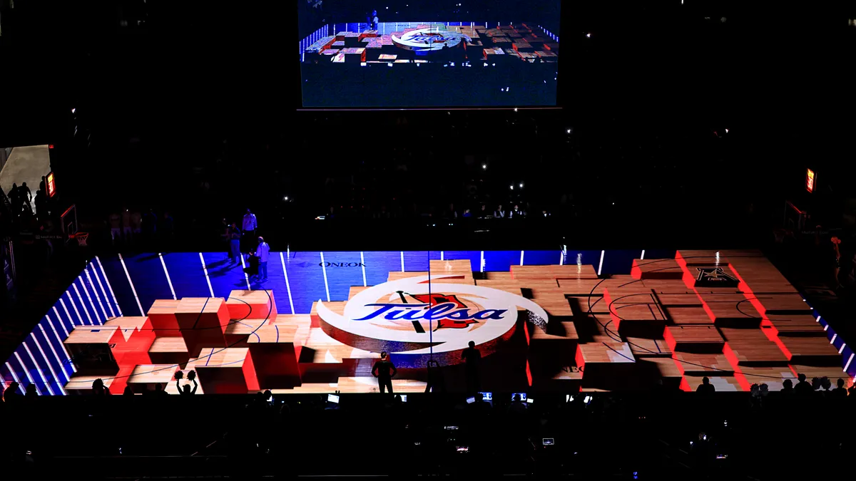 University basketball court projection mapping visuals